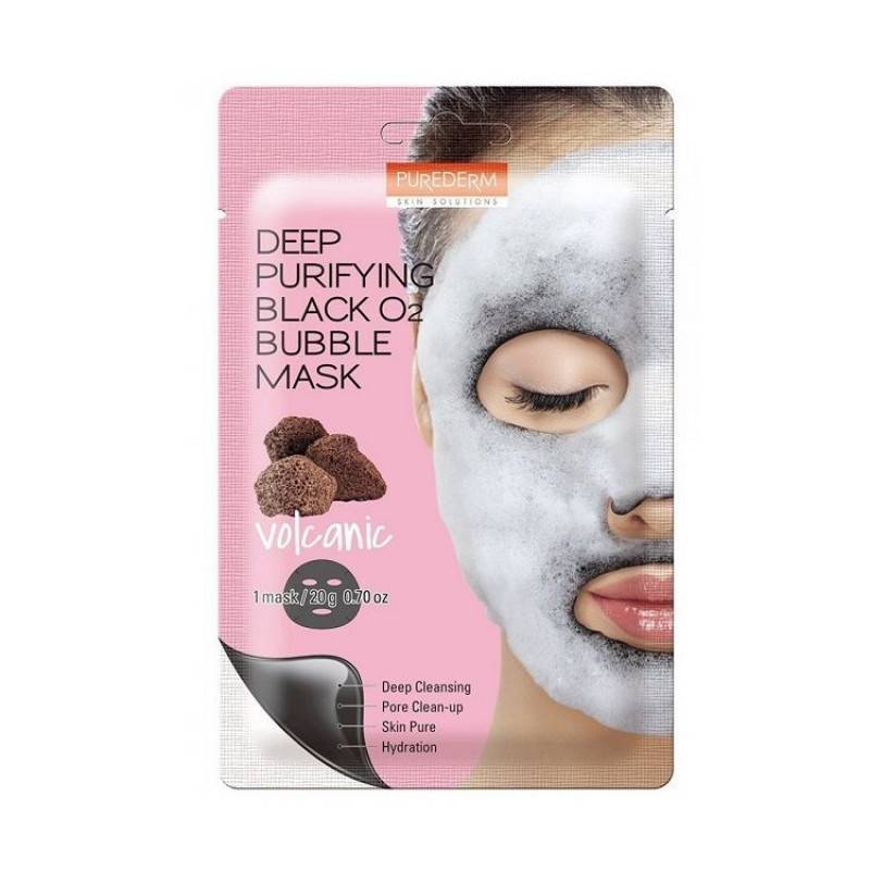 PUREDERM Black O2 Bubble Mask Volcanic attīroša maska